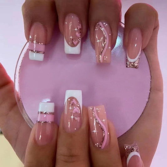 Carefully Chosen Medium Square Pink Hearts Press On Nails