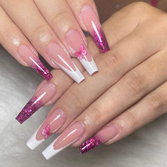 Heart It Before Long Coffin Pink Glossy Press On Nails