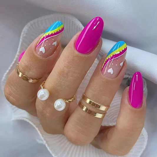 Not Serious Medium Oval Multicolor Glossy Press On Nails
