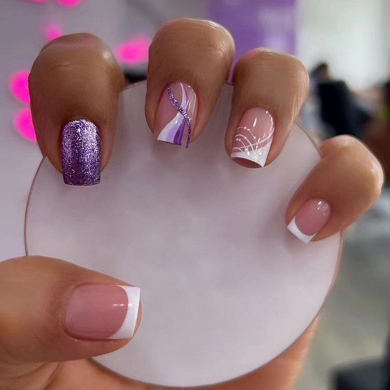 Thinking About It Short Square Purple Glam Press On Nails