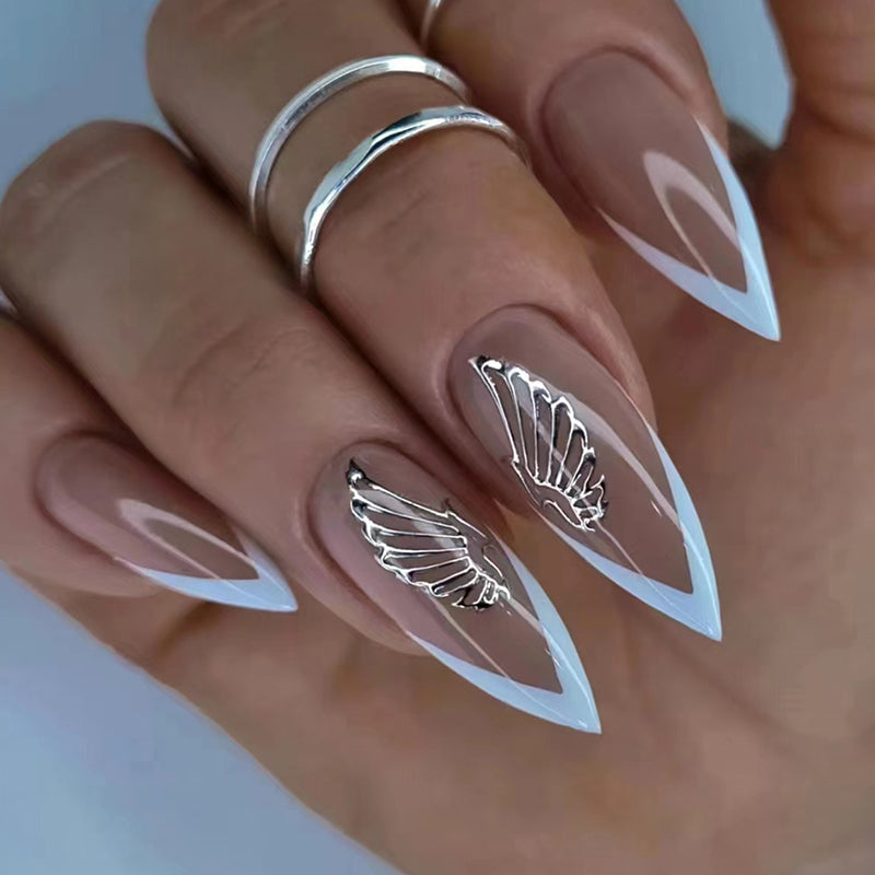 Amazonian Long Stiletto Gold Butterfly Press On Nails