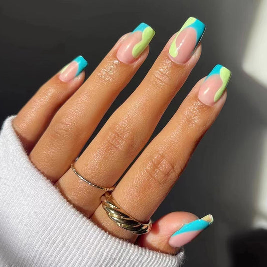 This Morning Medium Square Green French Tips Press On Nails