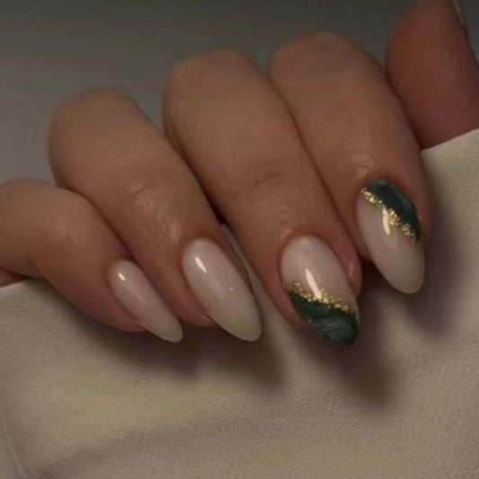 Spending It All Short Oval Green Marble Press On Nails