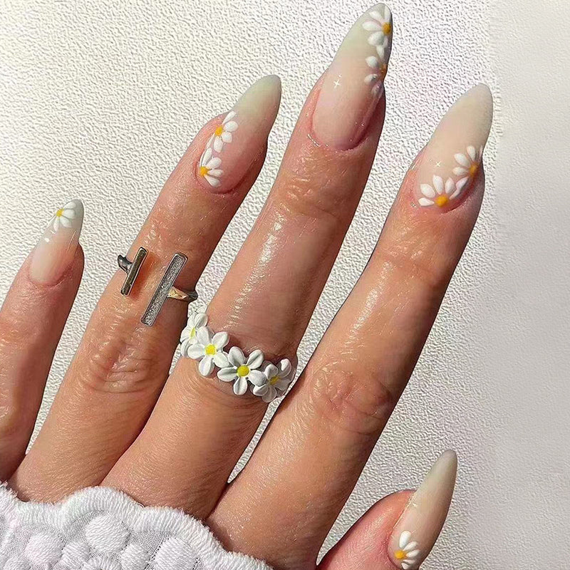 Show Me The Flowers Long Almond Beige Spring Press On Nails