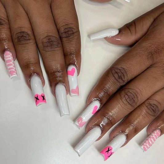 Crafted Long Square Pink Bold Press On Nails