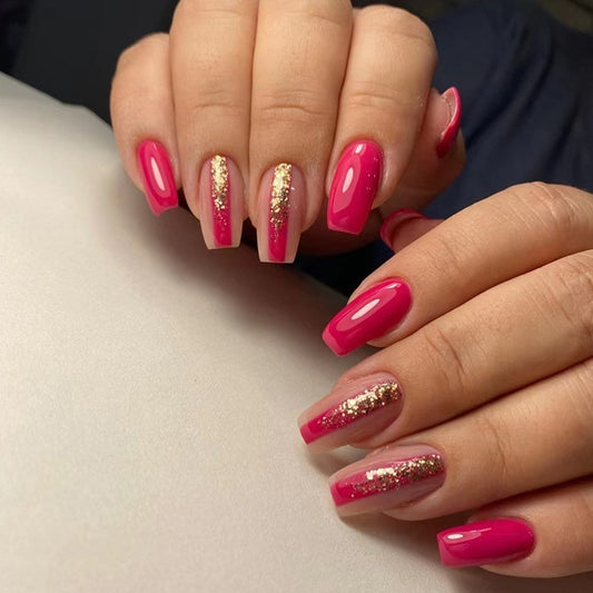 More Please Short Coffin Pink Glam Press On Nails