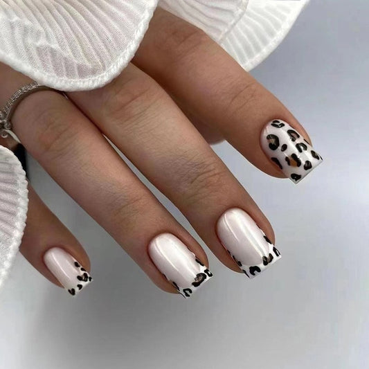 All Things Wild Short Square White Leopard Press On Nails