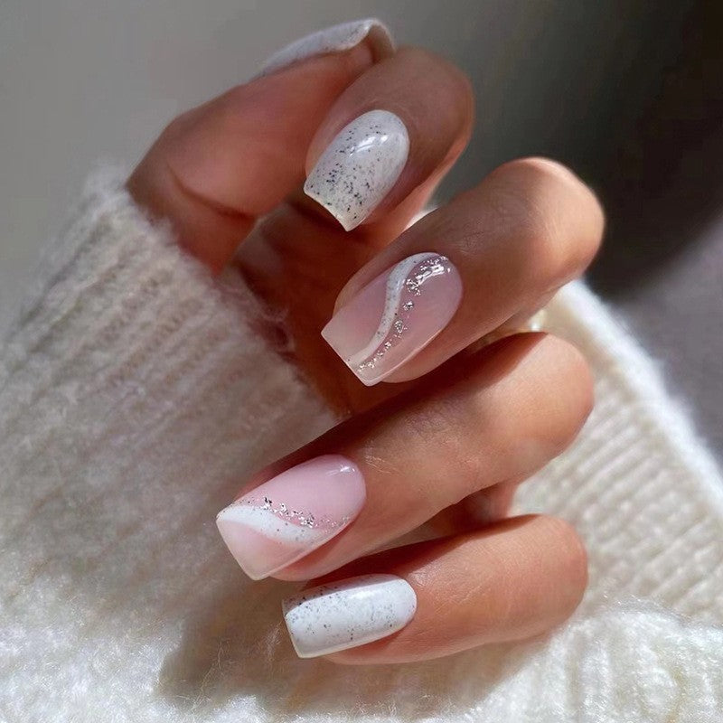 Asked Around Medium Square Pink Marble Press On Nails