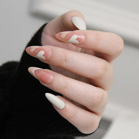 Running On Love Medium Almond Pink Hearts Press On Nails