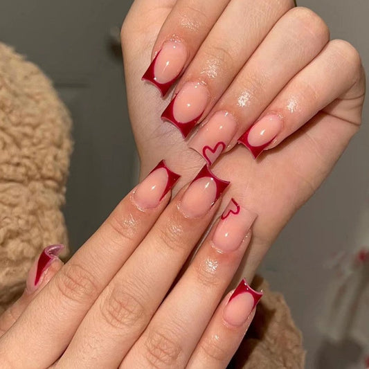 Undeterred Short Square Red French Tips Press On Nails