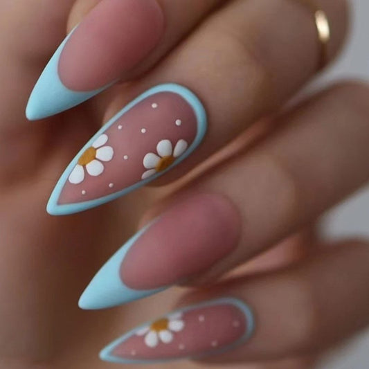 Biggest Fan Medium Stiletto Blue French Tips Press On Nails