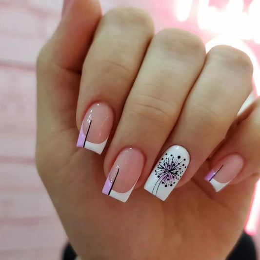 Dandelion Medium Square Pink French Tips Press On Nails