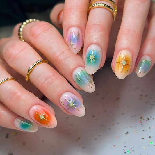 Beautiful Communicator Short Oval Multicolor Astrology Press On Nails