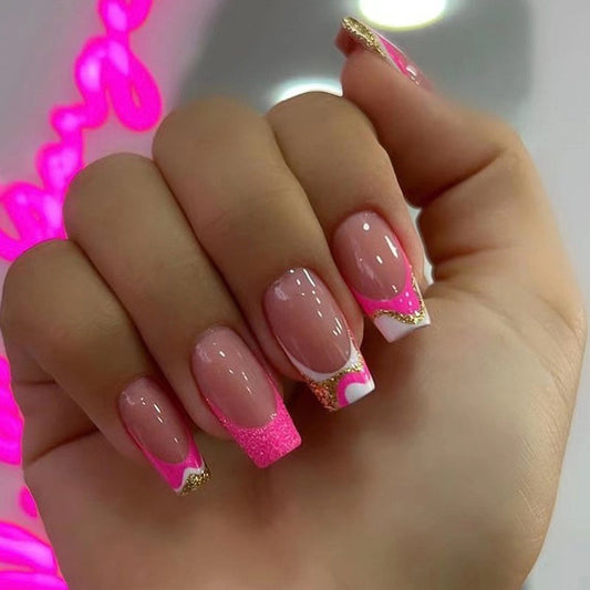 Princess Peach Medium Coffin Pink Groovy Press On Nails