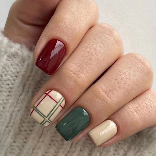 Plenty Of Time Short Square Red Winter Press On Nails