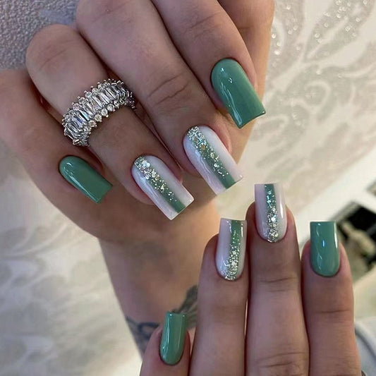 Overachiever Medium Square Green Everyday Press On Nails