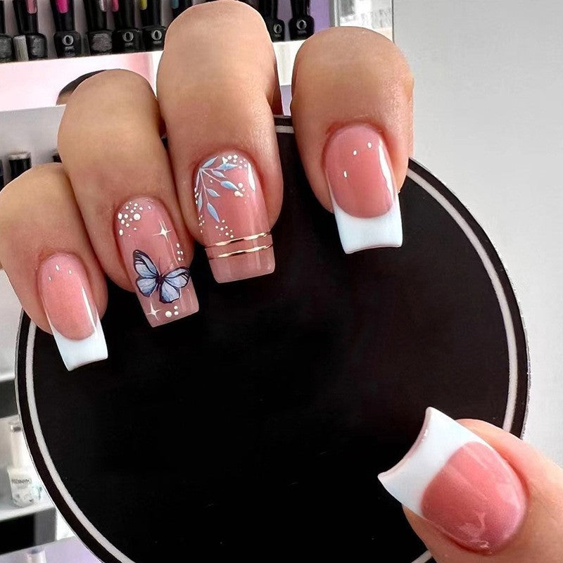 Sounds Fun Medium Square White French Tips Press On Nails