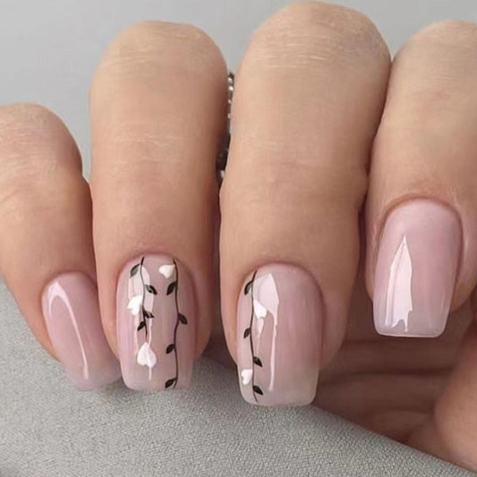 Sweet Winds Short Squoval Pink Floral Press On Nails