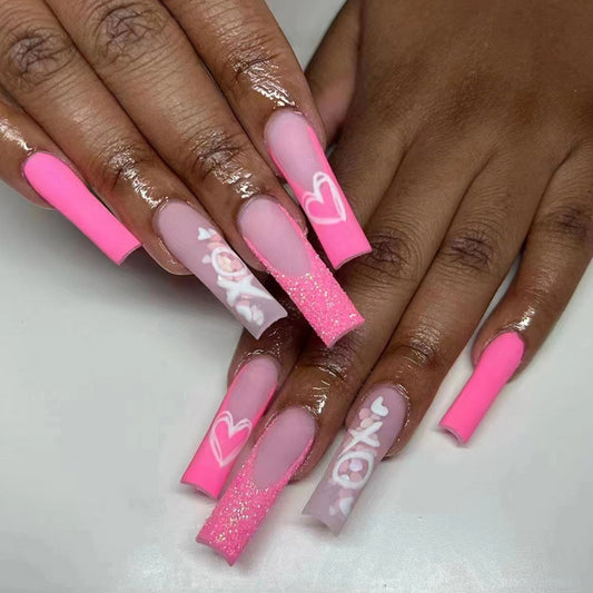 Lots Of Lights Long Square Pink Bold Press On Nails