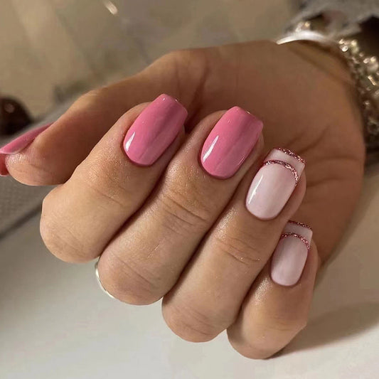 In The Air Short Square Pink Glam Press On Nails