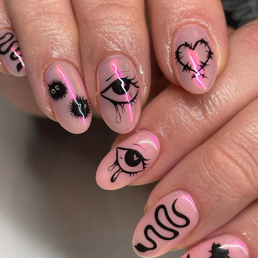 A Little Spicy Medium Oval Pink Abstract Press On Nails