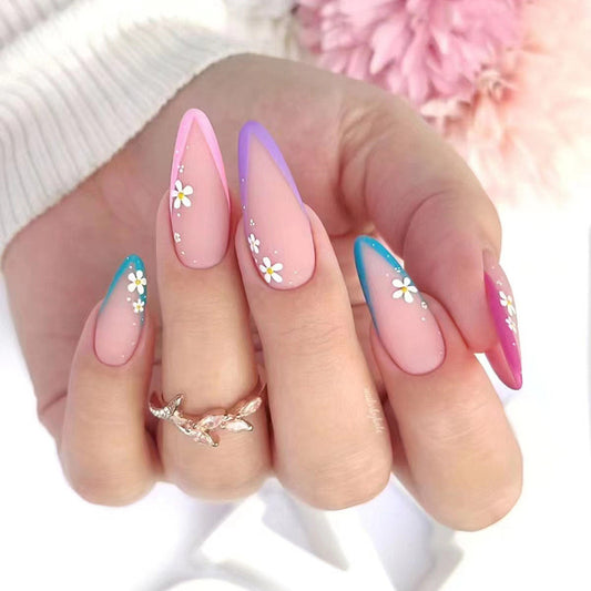 Bonus Bouquet Long Oval Multicolor French Tips Press On Nails