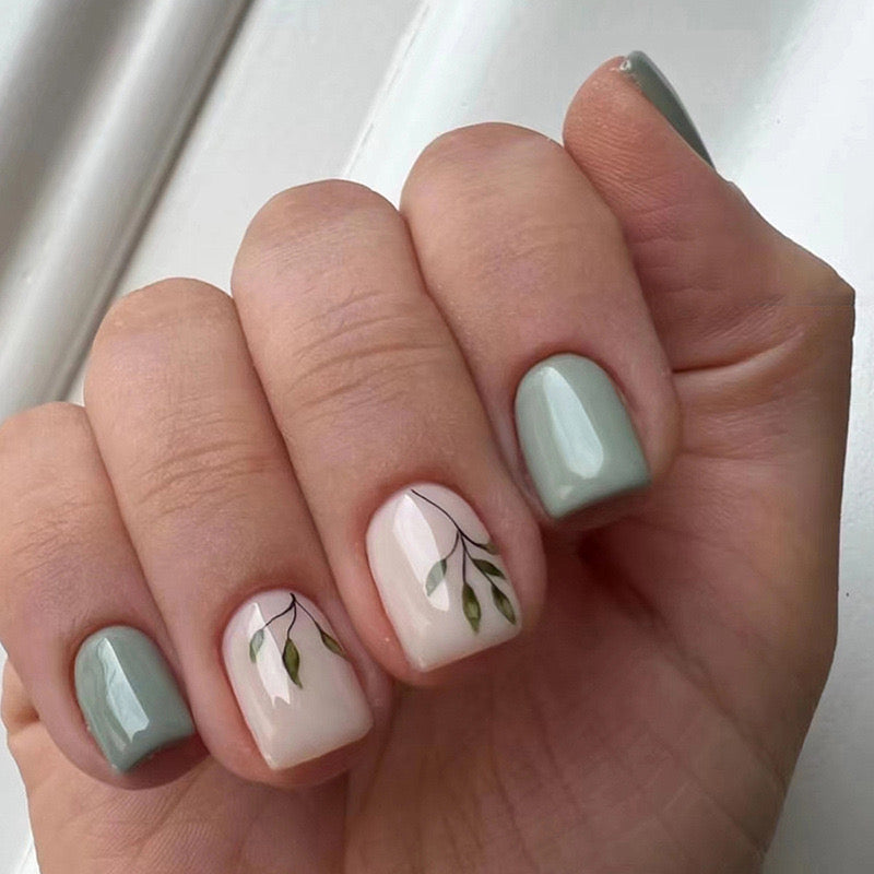 Forest Walk Short Square Green Spring Press On Nails