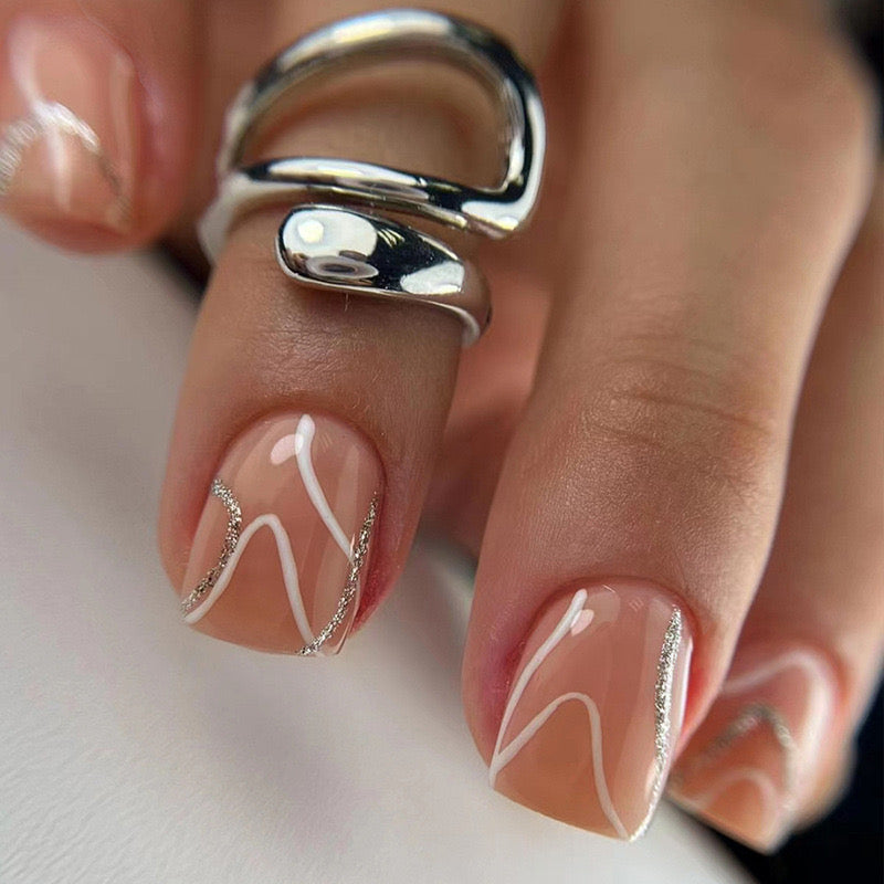 Classic Lines Short Square White Everyday Press On Nails