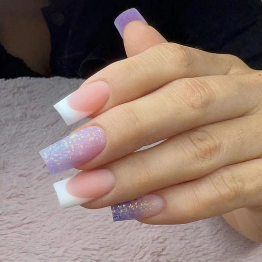 Special Glitter Medium Square Purple Cute Press On Nails