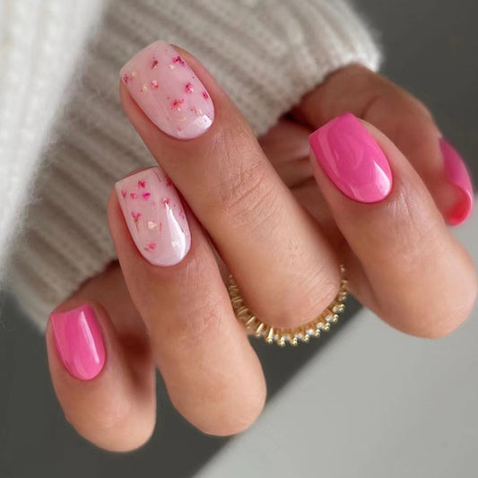 English Garden Short Square Pink Floral Press On Nails