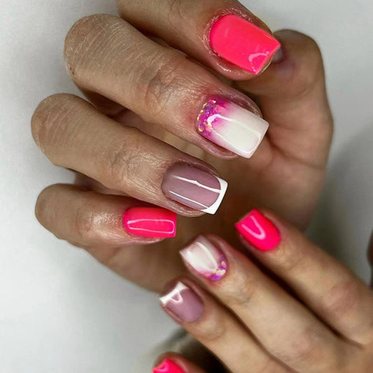 Off To France Medium Square Pink Glossy Press On Nails