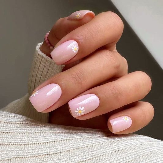 Floating Islands Medium Square Pink Floral Press On Nails