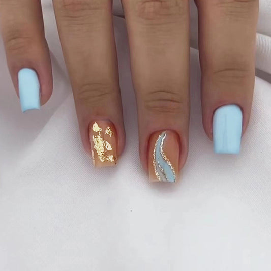 Aphrodite Medium Square Gold Marble Press On Nails