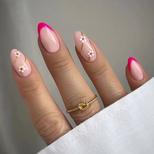 Nostalgic Medium Oval Pink Floral Press On Nails