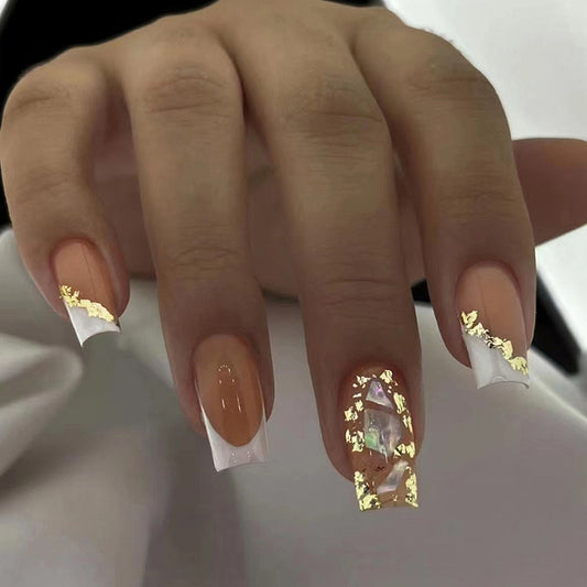 Party Up Medium Square Gold Marble Press On Nails