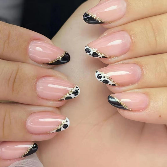 Farm Venue Medium Oval Beige Animal Pattern Press On Nails