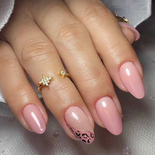 Full Flight Medium Oval Pink Leopard Press On Nails