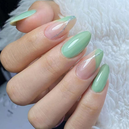 Recovery Day Medium Oval Green Summer Press On Nails