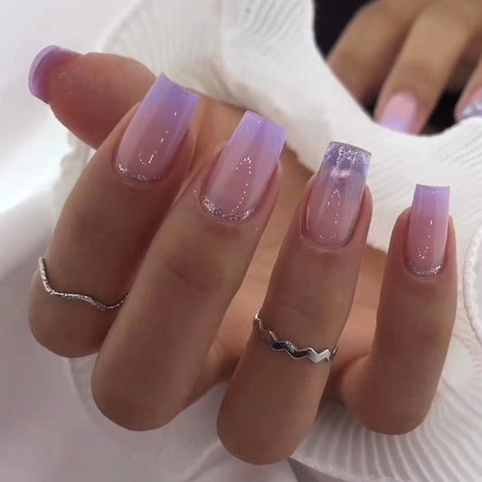 Tangled Medium Square Purple Marble Press On Nails