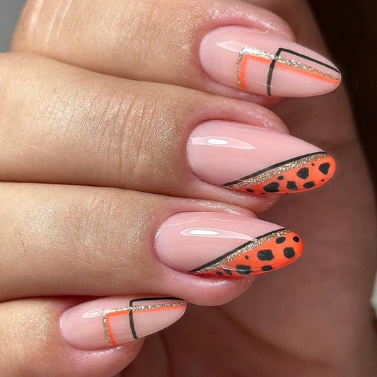 Good Outlook Medium Oval Orange Leopard Press On Nails