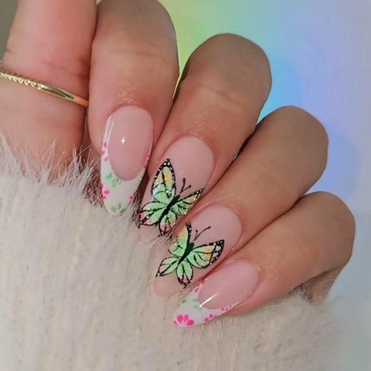 Good Weather Medium Oval Pink Butterfly Press On Nails