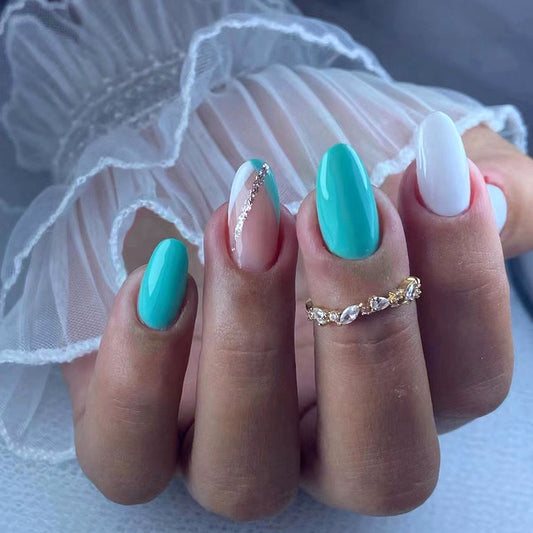 Departure Time Medium Oval Blue Summer Press On Nails