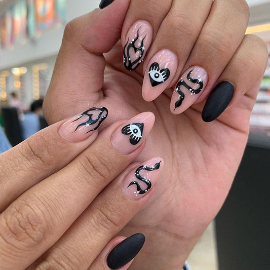 Eye On Fire Short Oval Pink Bold Press On Nails