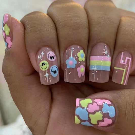 On A Substance Medium Square Multicolor Cartoon Press On Nails