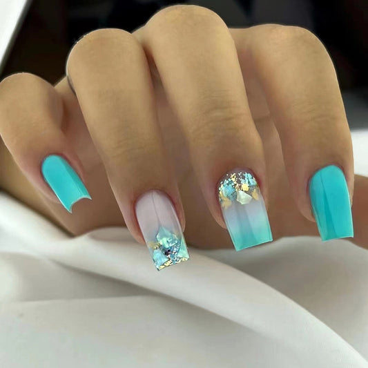 Imagination Lagoon Medium Square Blue Marble Press On Nails