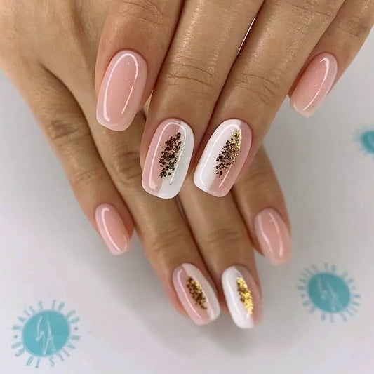 Wide Plains Medium Square Pink Glitter Press On Nails