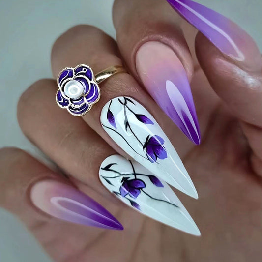 Iris Love Long Stiletto Purple Bold Press On Nails