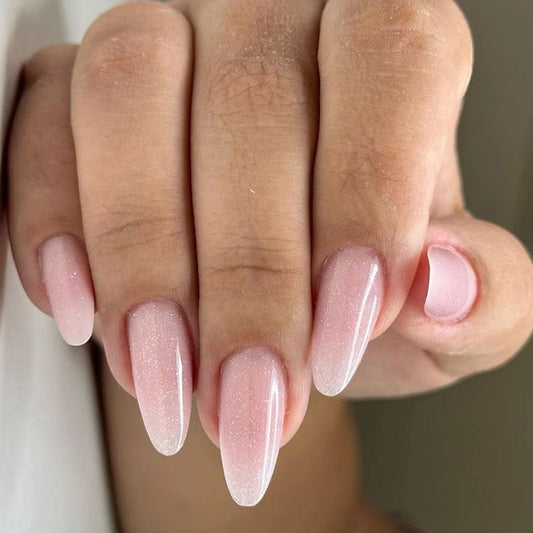 Florence Glitter Medium Oval Pink Glossy Press On Nails