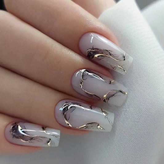 Venus Medium Square Gray Marble Press On Nails