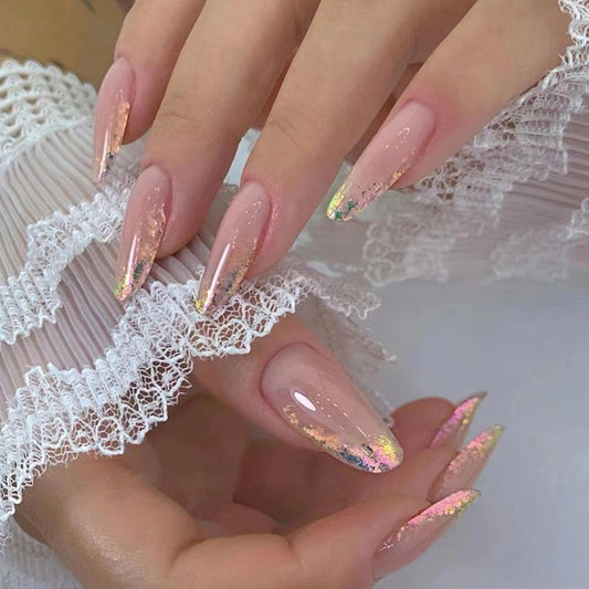 Confident Gal Long Oval Pink Glitter Press On Nails